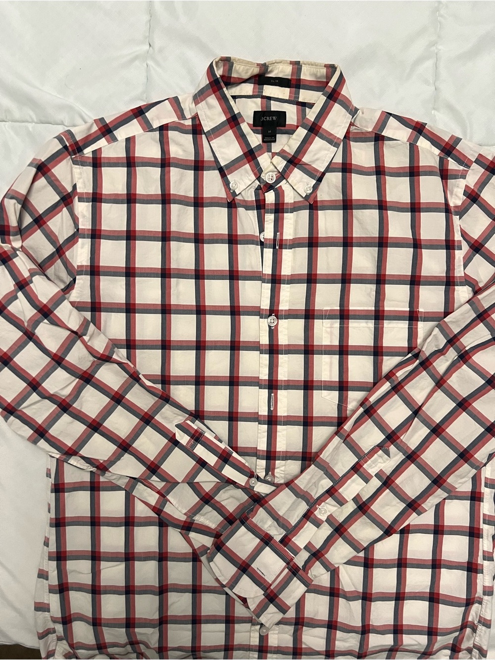 J. Crew White Red and Navy Plaid Button-Down Shirt